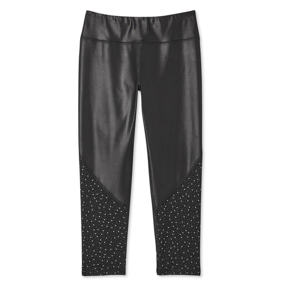 High Waist Faux Leather 3/4 Crop Black Leggings - Picture 1 of 8